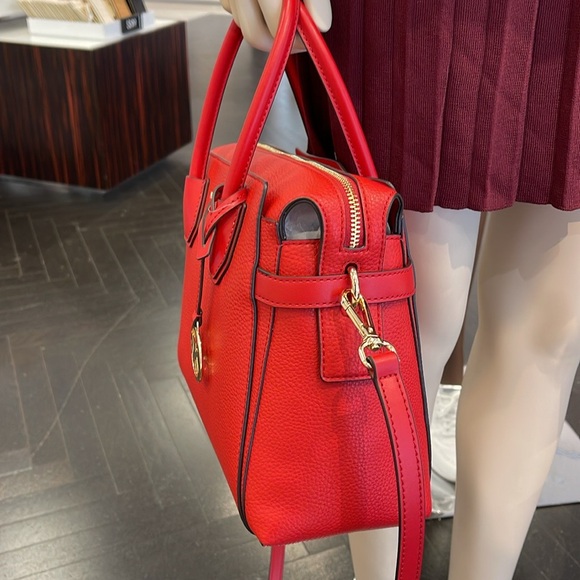Michael Kors Mercer Medium Top-Zip Belted Satchel Crossbody Purse 
BRIGHT RED
NW - Picture 6 of 16